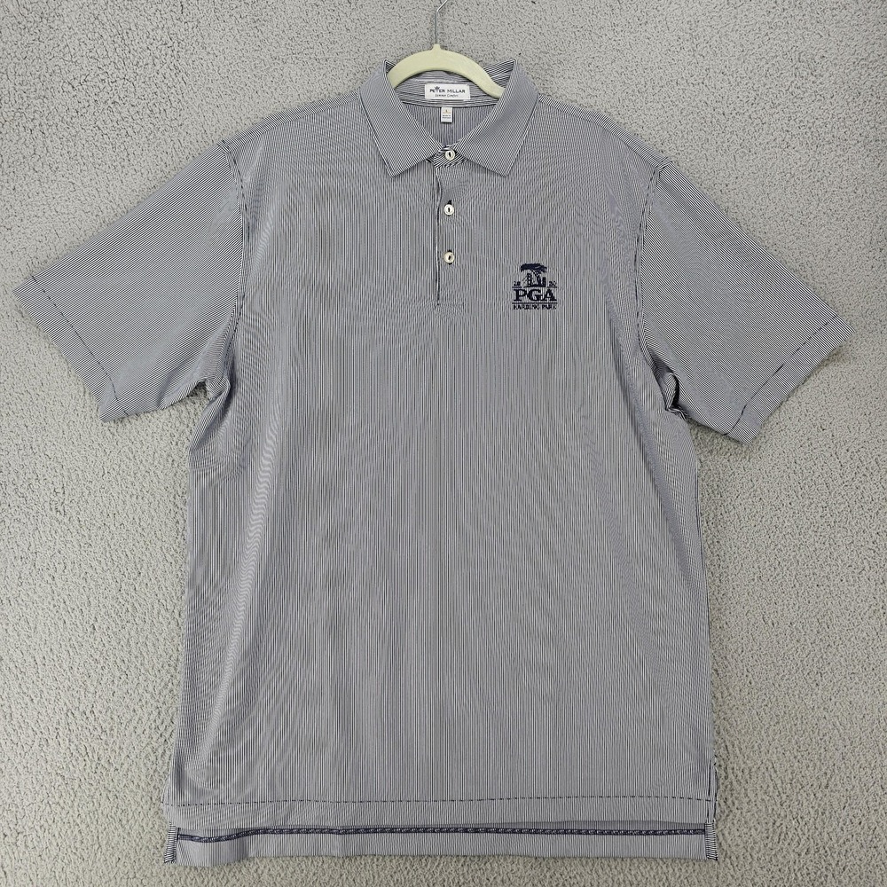 Peter Millar Polo Shirt Mens L Blue Striped Summer Comfort 2020 PGA Harding Park - Picture 1 of 10